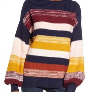 Woven Heart Balloon Sleeve Stripe Sweater